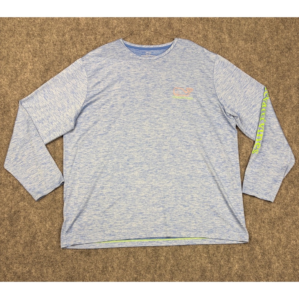 Vineyard Vines Performance Shirt Mens XL Blue Heather Long Sleeve Whale Logo